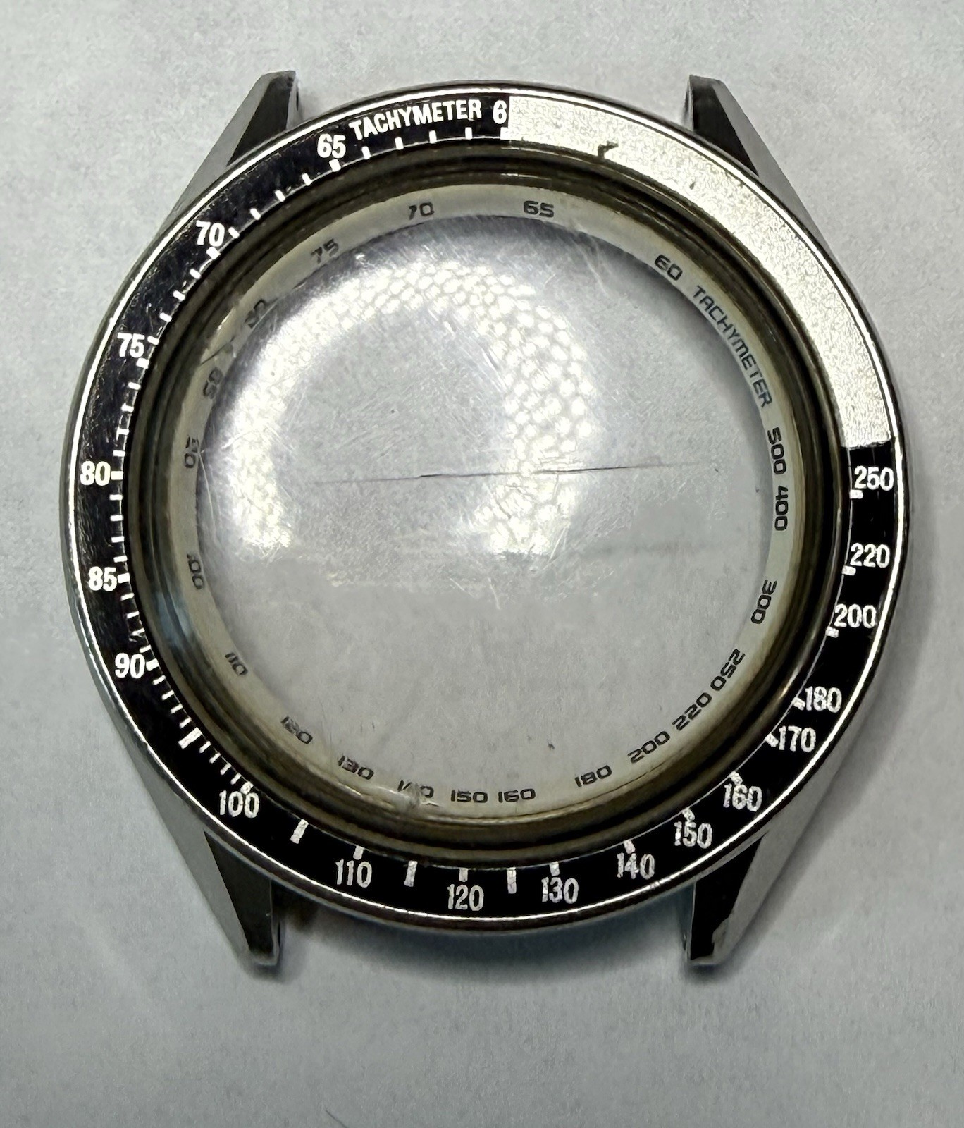 Seiko 6139 6040 Watch case, black bezel, white inner, crystal Parts