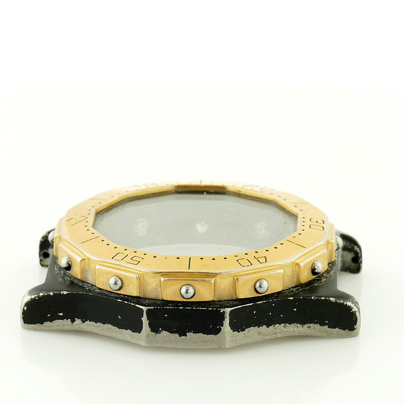 TAG HEUER 3000 CHRONO 2-TONE BLACK PVD+GOLD PLATED S.S. CASE FOR PARTS/REPAIRS
