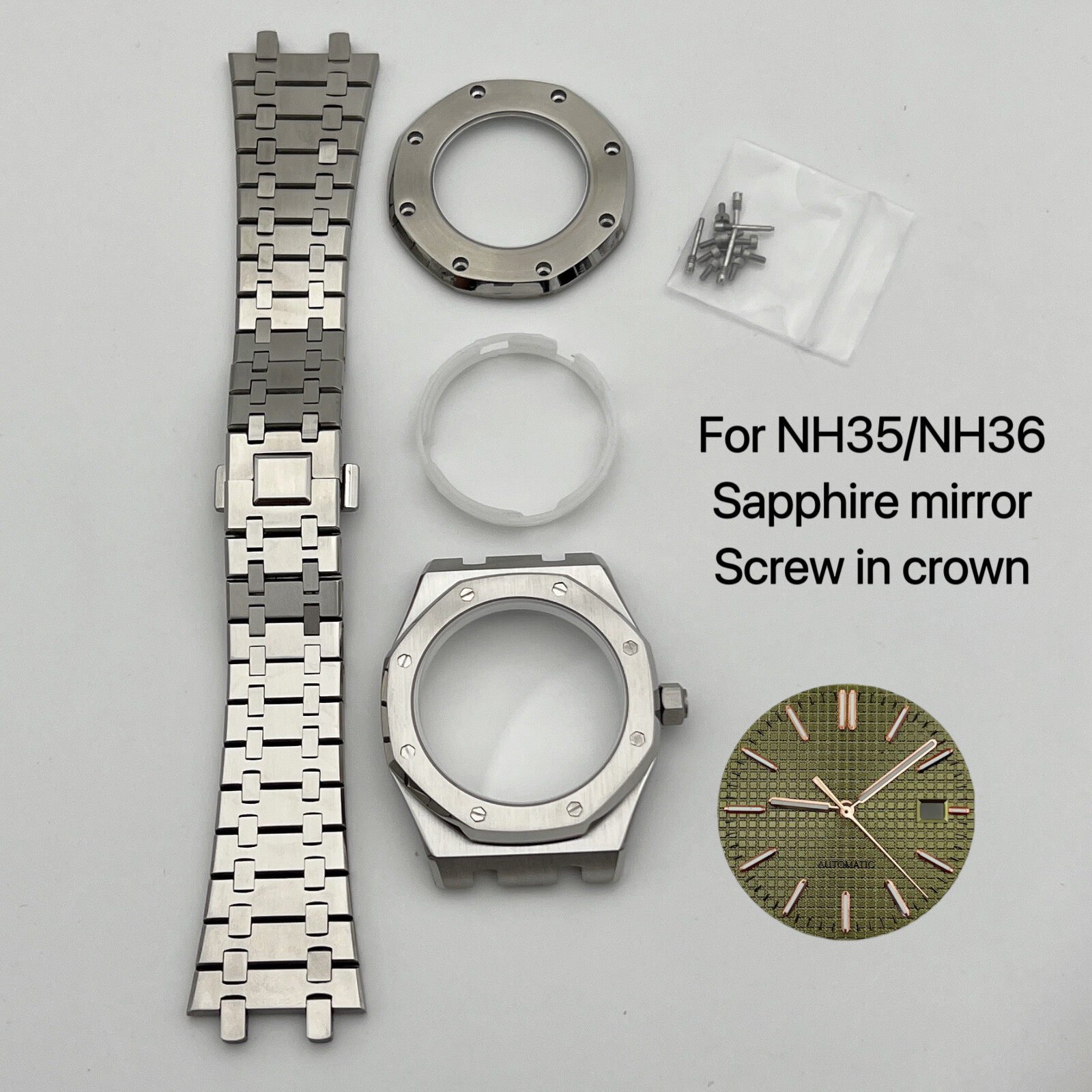 NH35 Case 41mm + Strap + Dial+hand Sapphire Glass for NH35/NH36 Movement