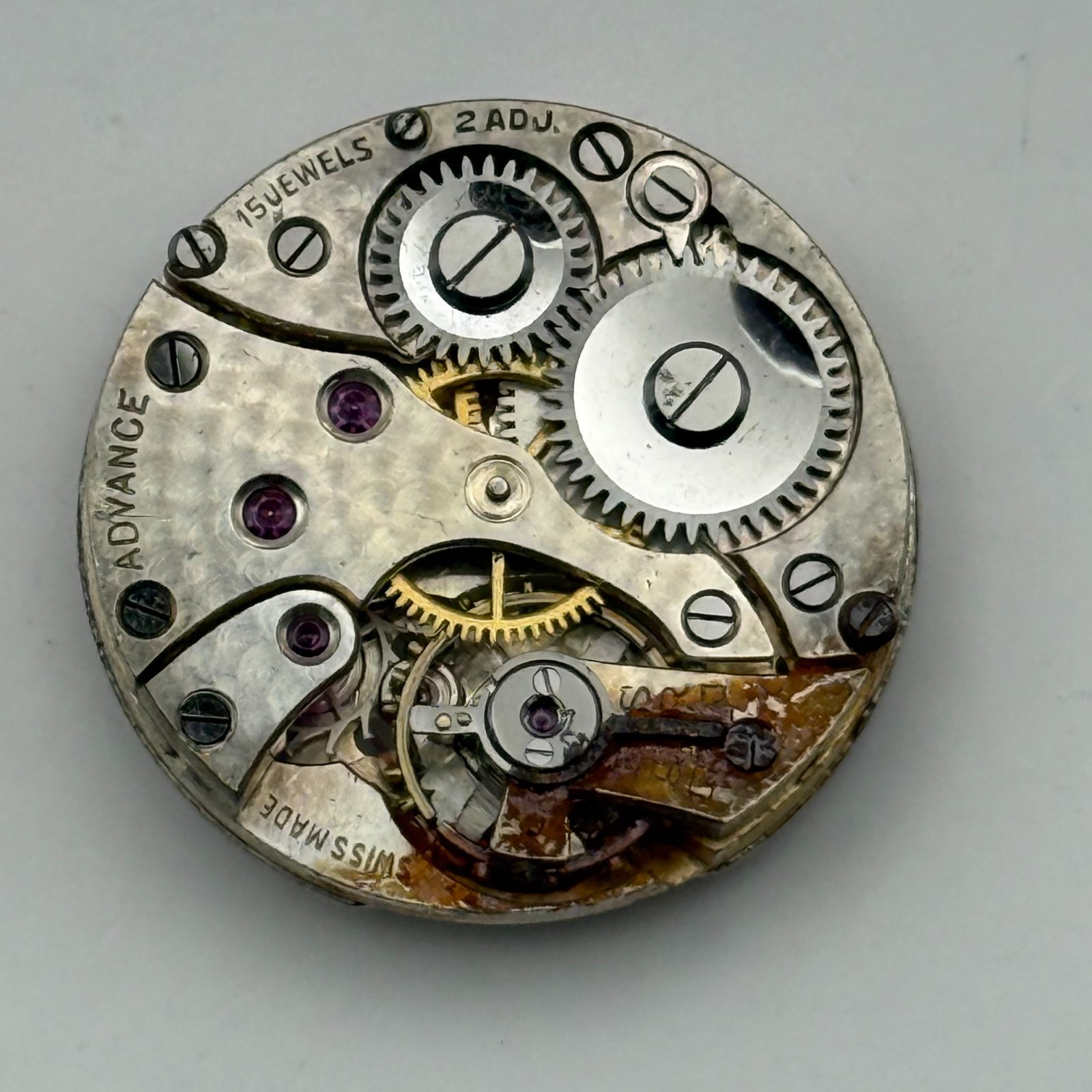 Buser Watch Movement B 15 Jewels Swiss 2 Adj Manual Wind Vintage Parts Repair