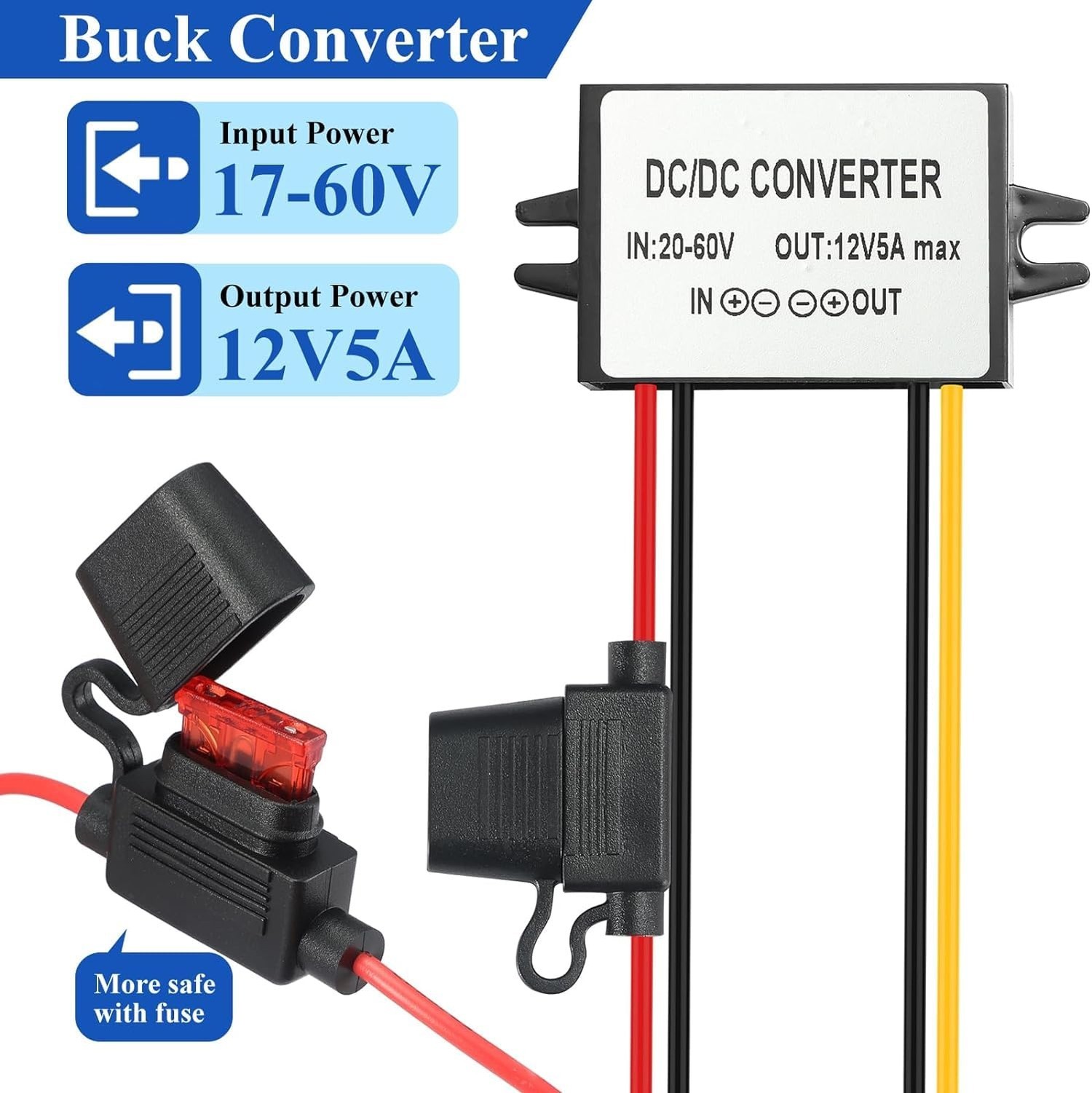 DC/DC Buck Converter 17V-60V, Step Down Transformer 24V 36V 48V 60V to 12V Vo…