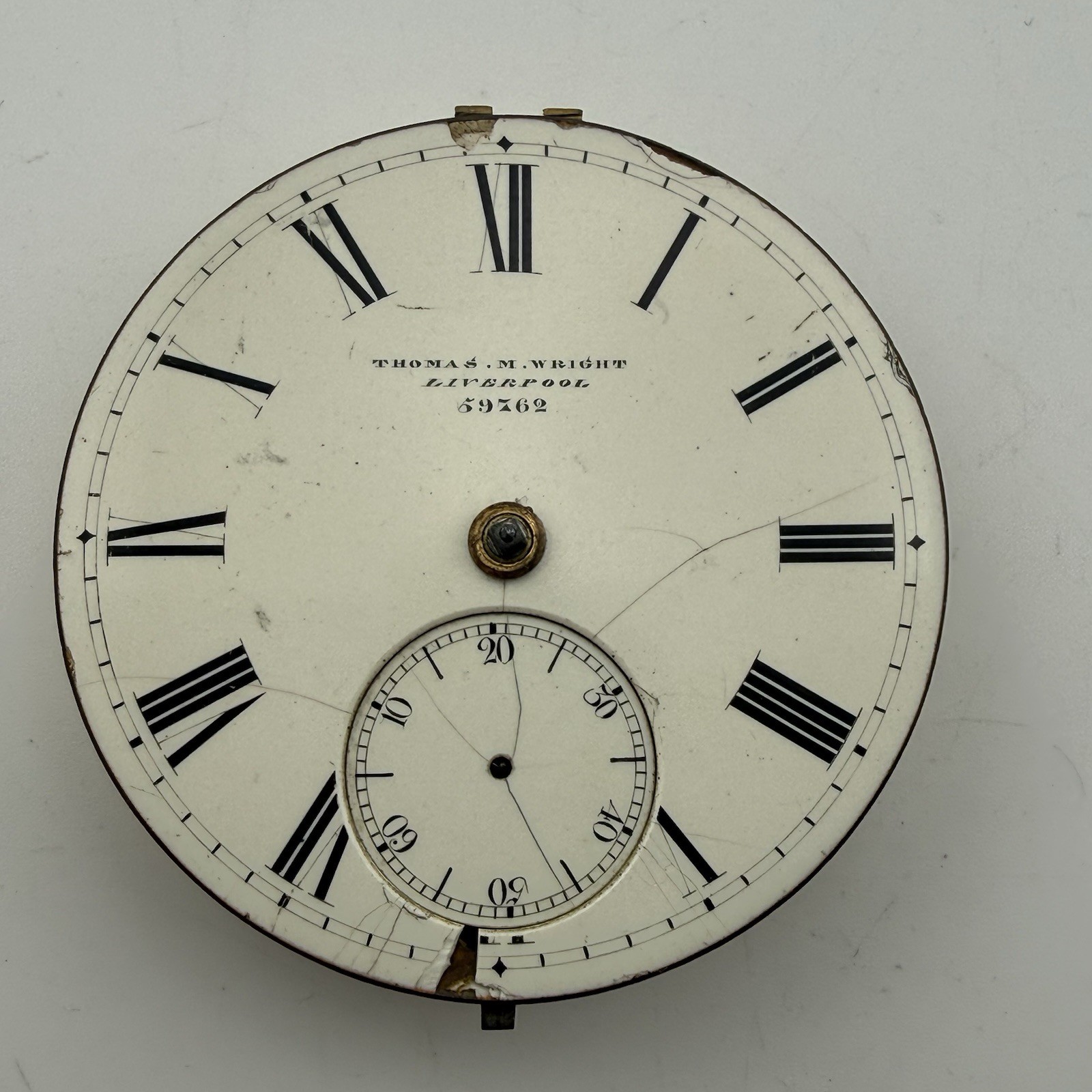 Antique THOMAS M WRIGHT Liverpool Fusee Pocket Watch Movement 44.6mm – AS IS