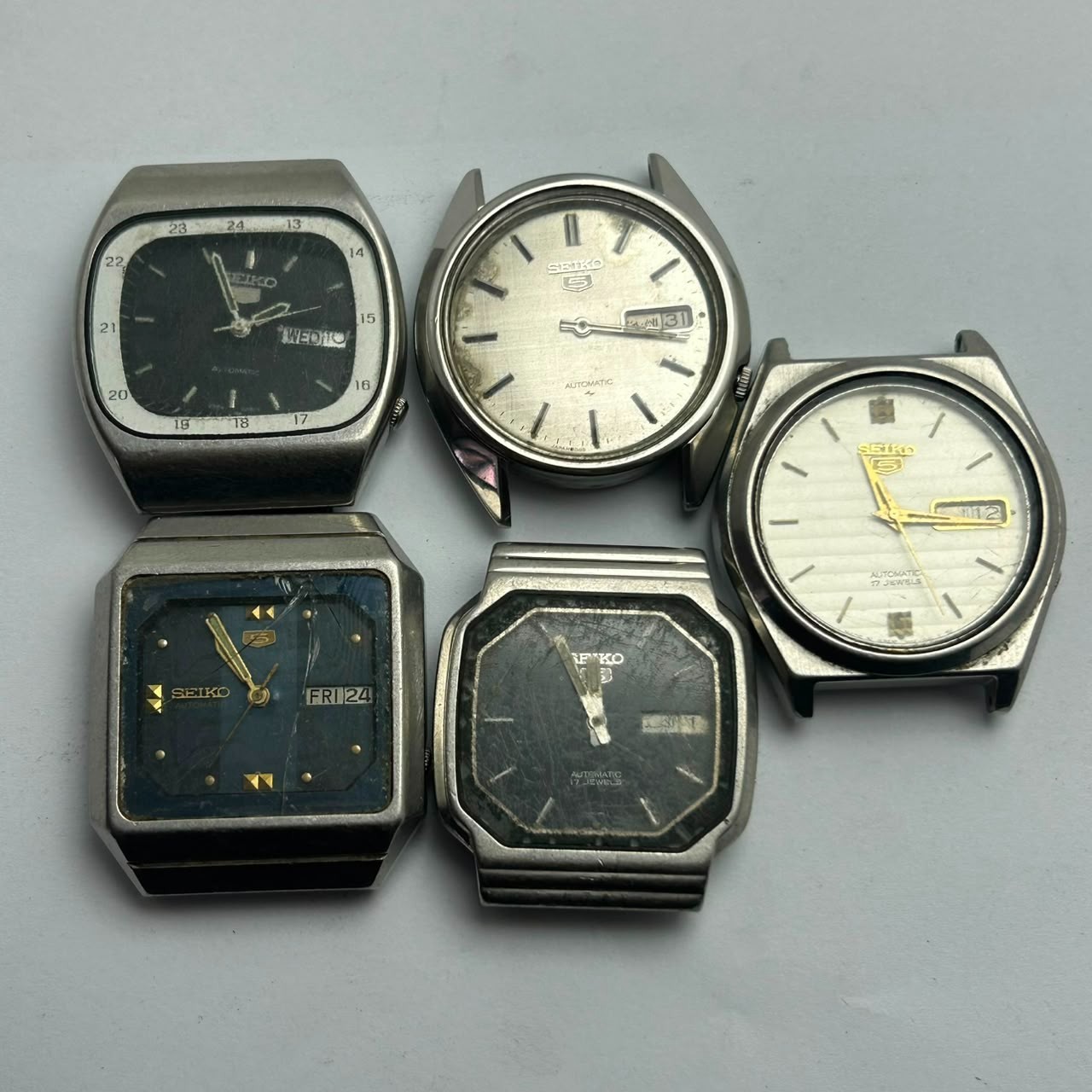 Lot Of 5 Seiko 5 Automatic 6319A 7009A Vintage Men’s Watches For Parts