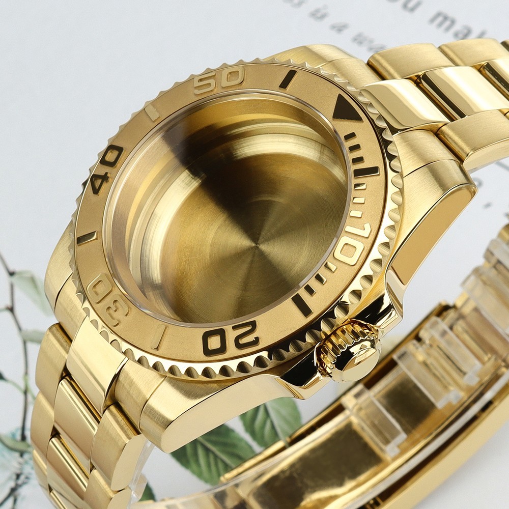 40mm GMT Golden Watch Case+Oyster Bracelet Sapphire 10ATM For Japan NH35 ETA2824