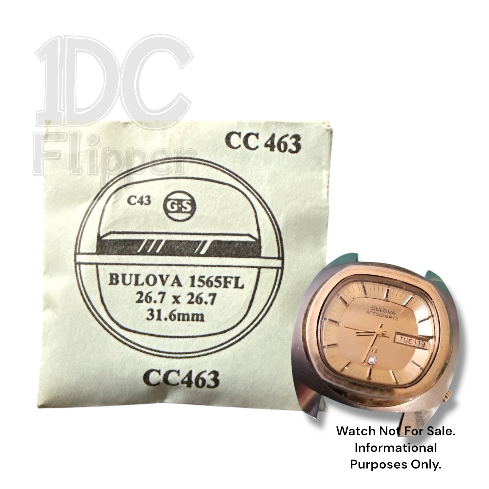 Bulova Accutron 2242 Watch Crystal 1565FL G-S CC463 NOS Case 3361, 3362 Read!