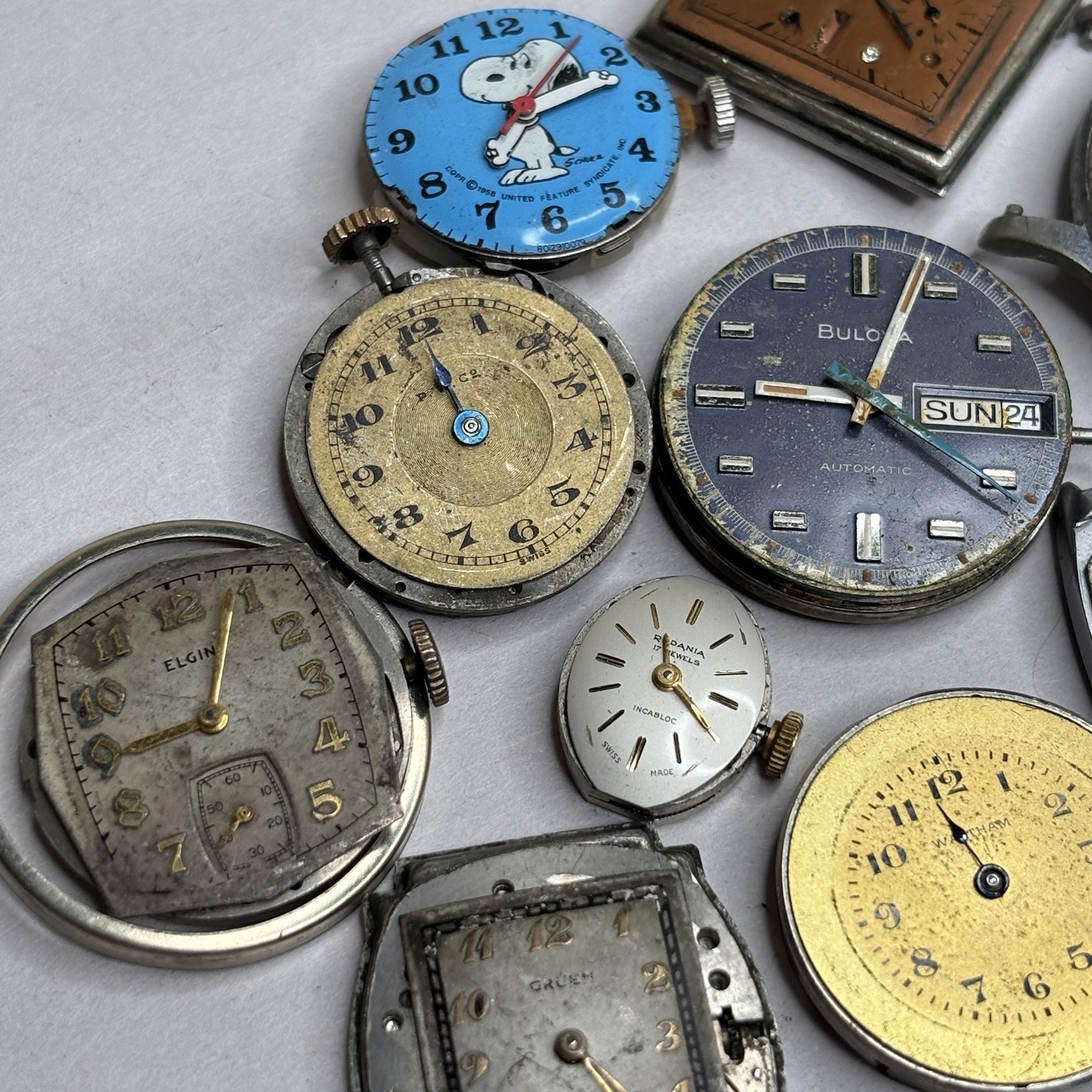 Broken Vintage Watch Movements Parts Lot – Bulova Automatic Waltham Gruen Elgin