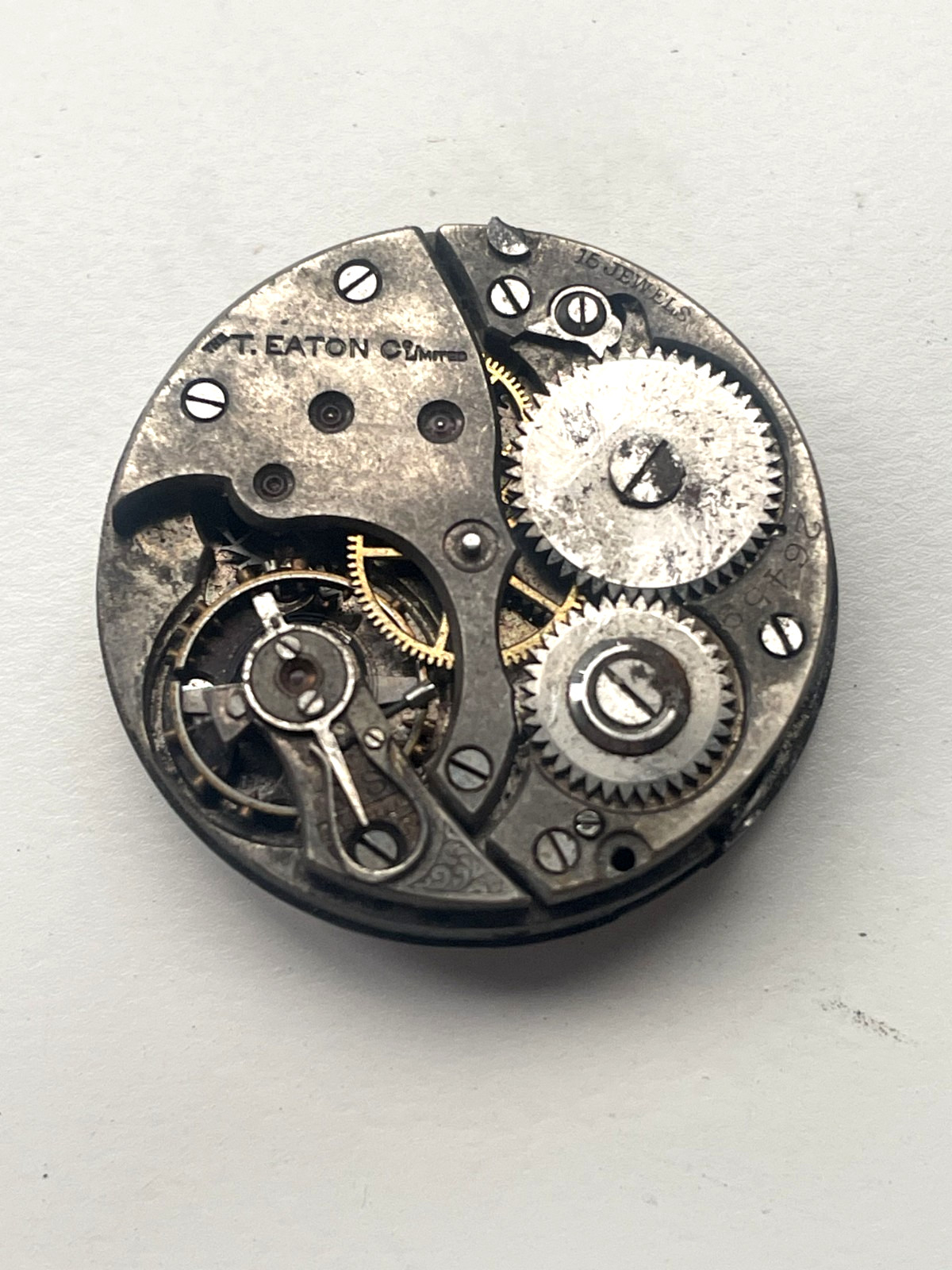 T Eaton Watch Co Pocket Watch Movement for Repair Parts 28mm