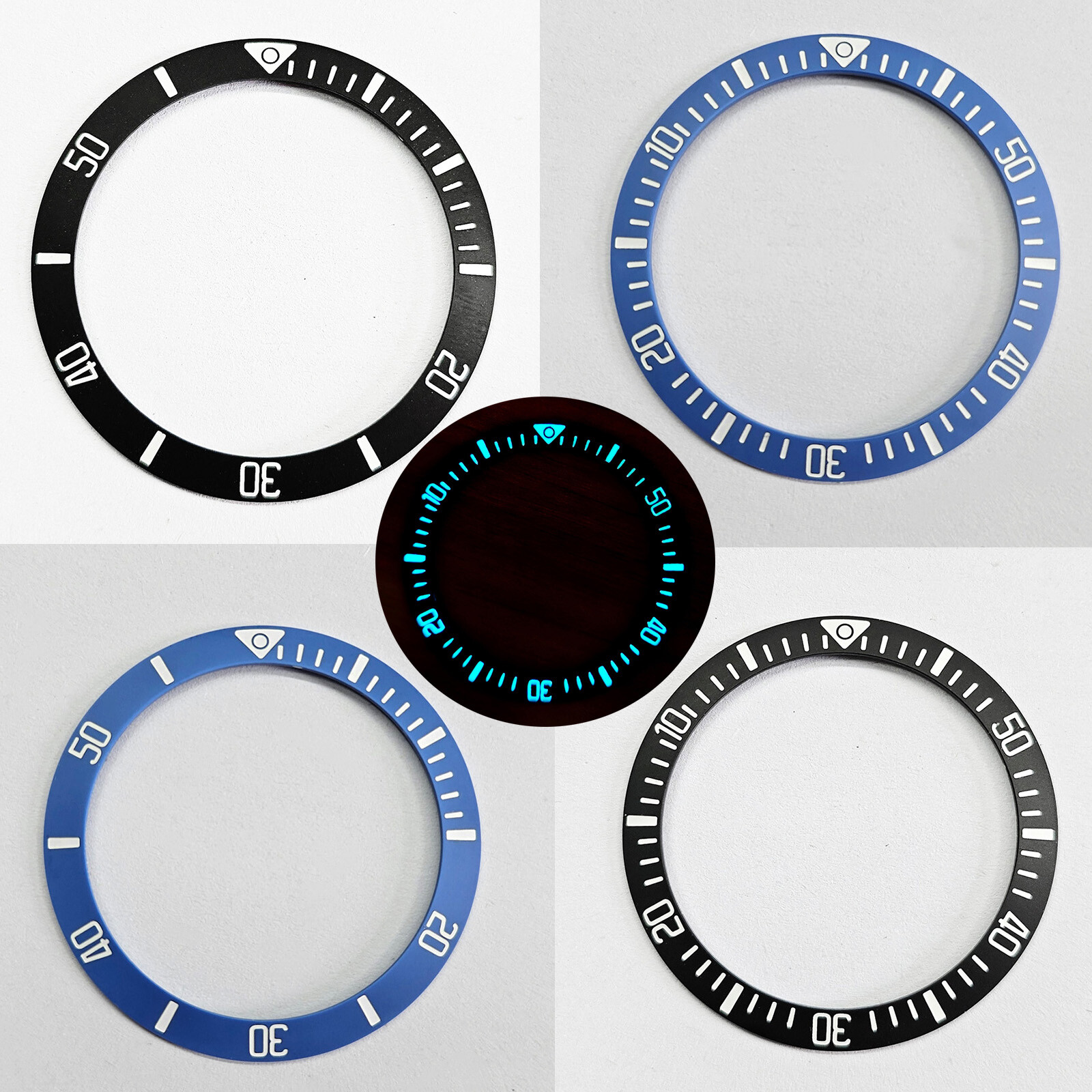 OD 38MM ID 30.5MM SUB/Full Scale Ceramic Bezel Insert Blue Luminous Ring Mouth