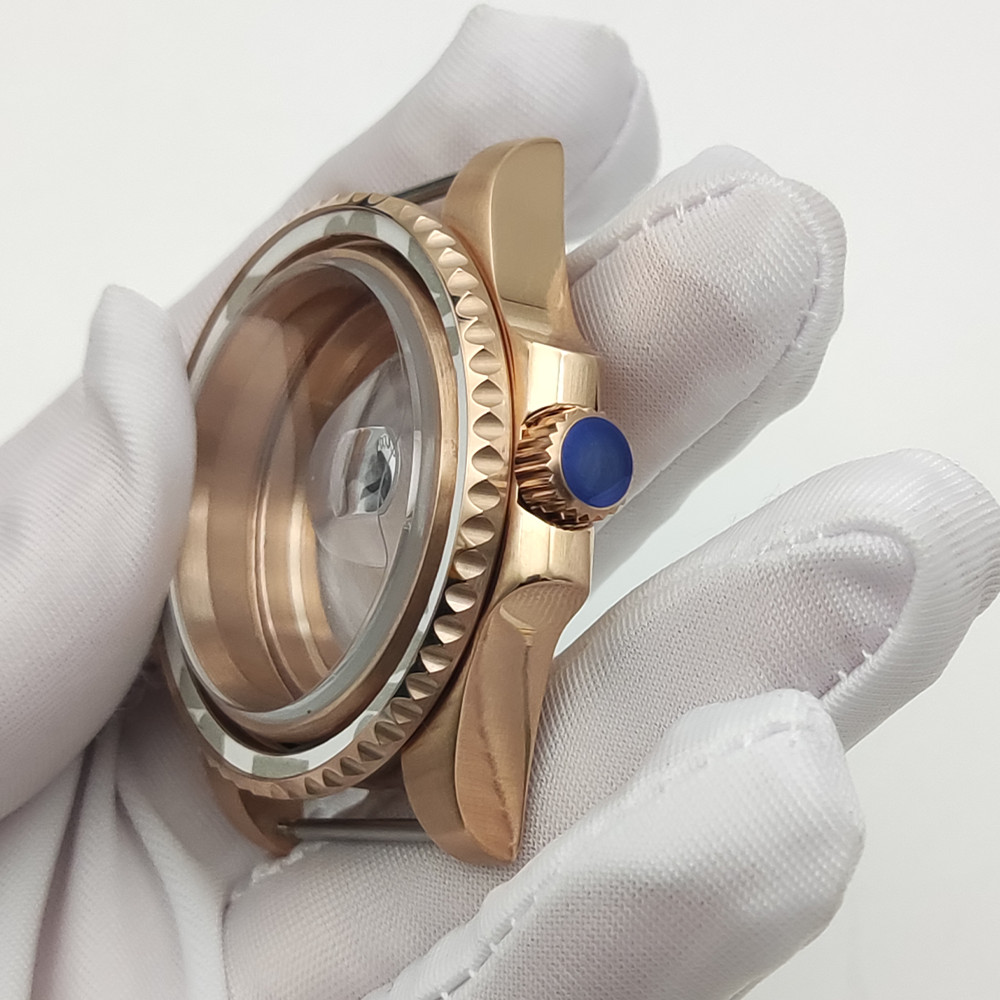 40mm Rose Gold Stainless Watch Case Mineral for Nh35 NH36 Movement 28.5mm Dial