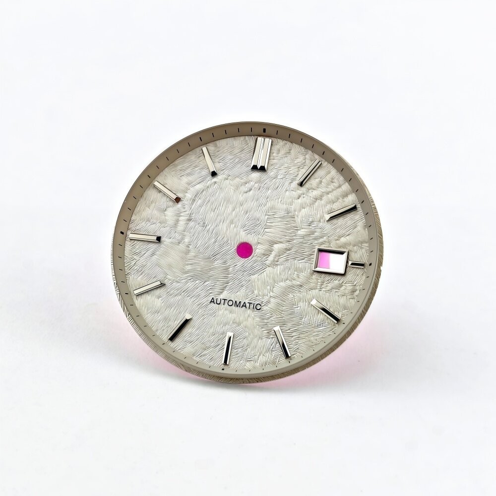33.5mm No Logo Dial Textured Finish Pink Accent Date Window Fit Mod