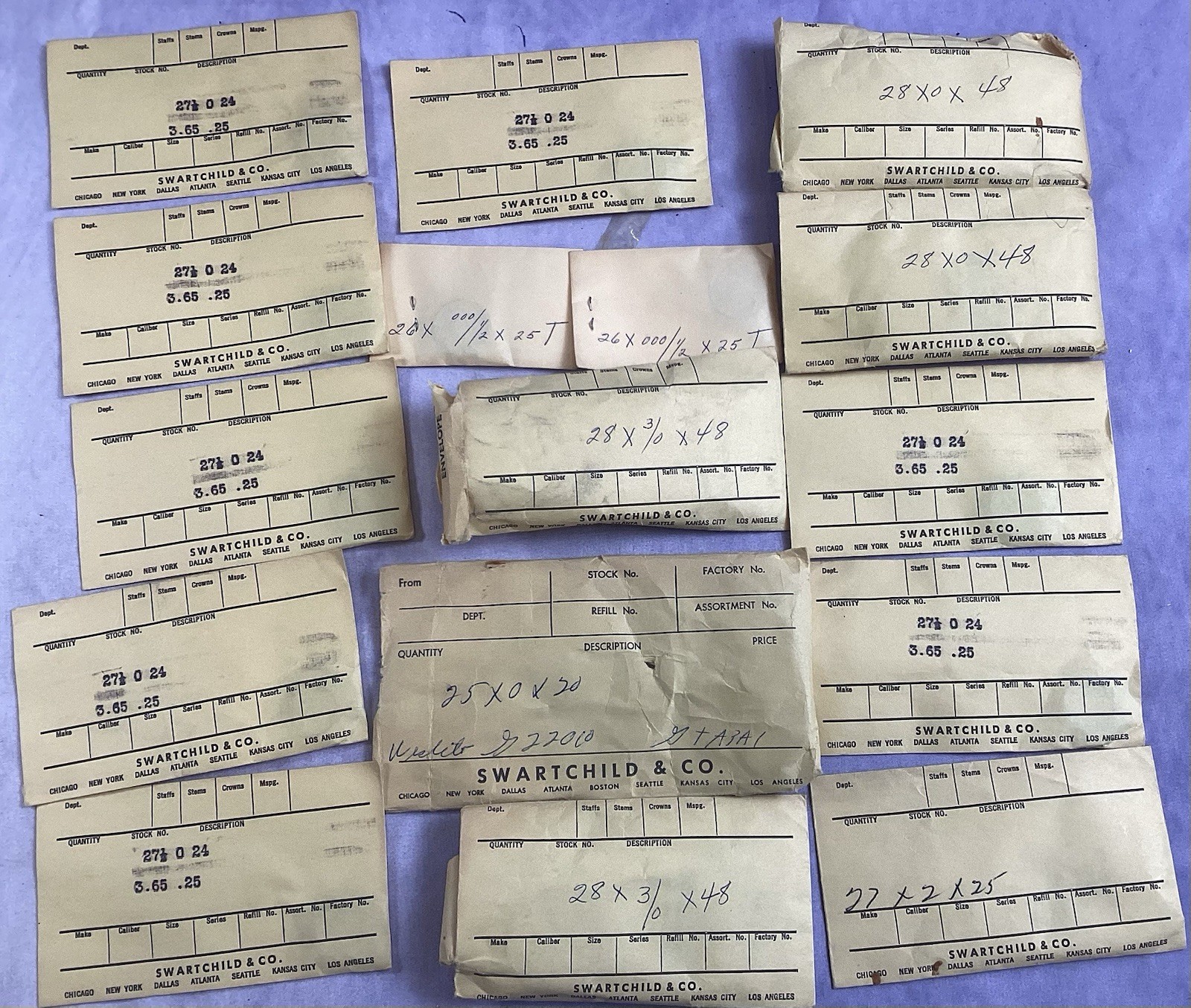 Assortment Of 16 Envelopes Vintage Swartchild Clock Mainspring Parts Repair NOS