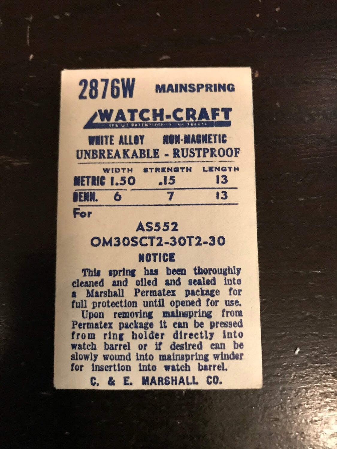 WATCH-CRAFT Mainspring 2876W for Omega caliber 30 & variants – Alloy
