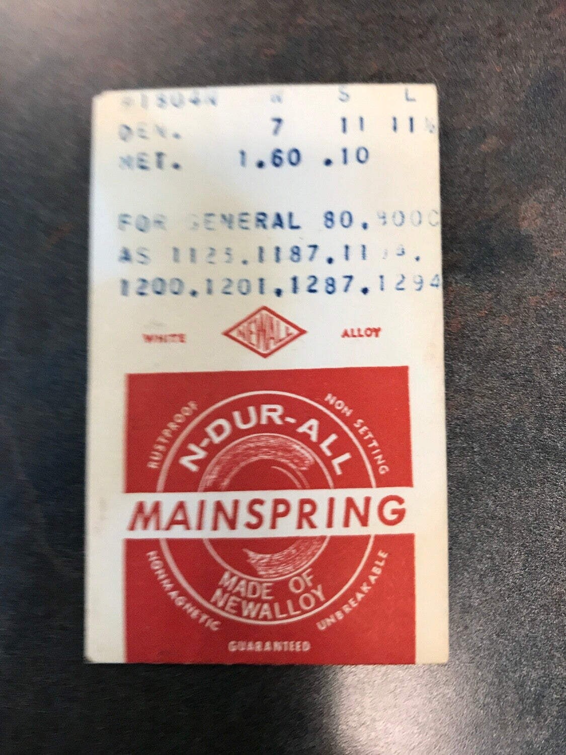 NEWALL Mainspring #1804N for General 80, 800C & AS 1123 to 1294 – Alloy