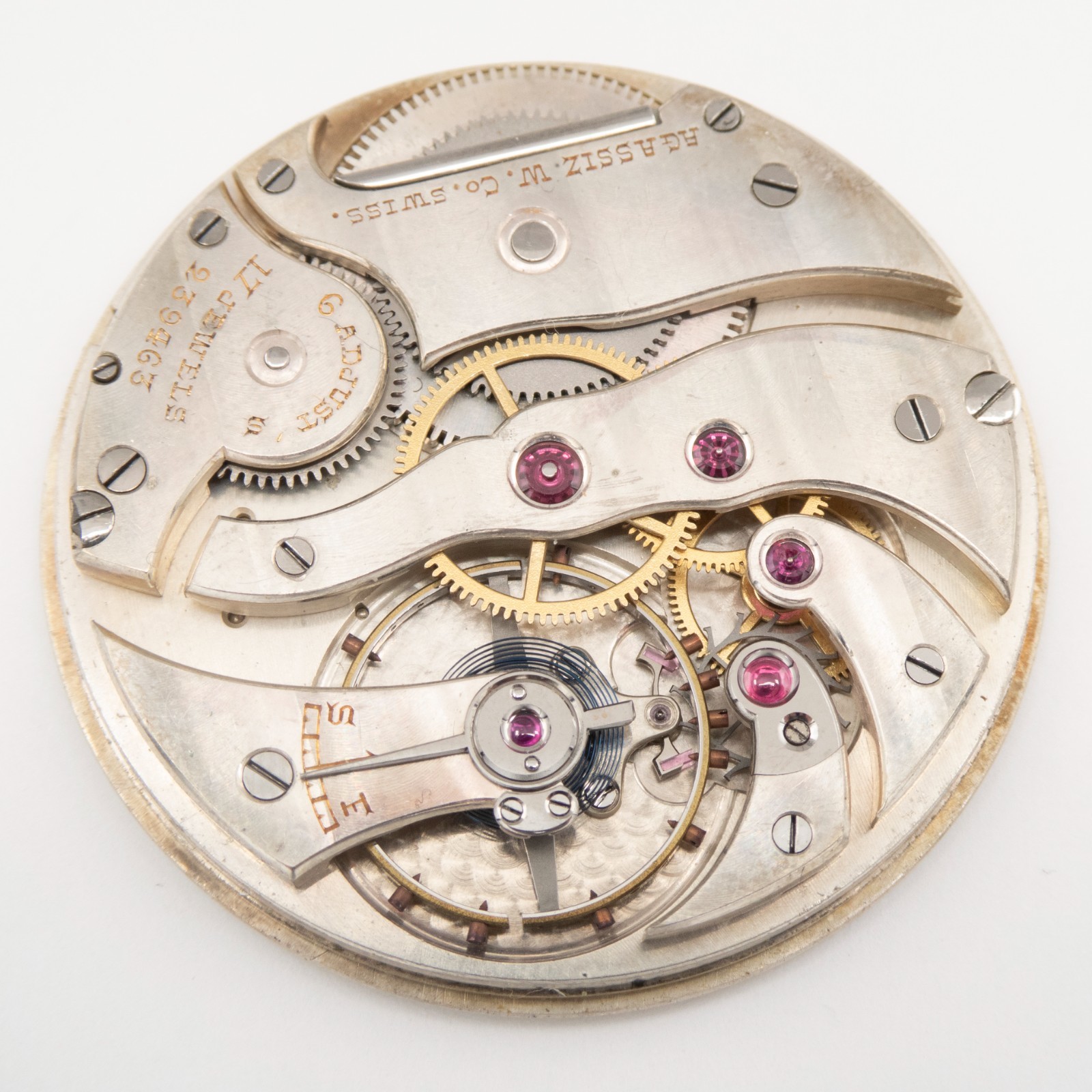 Agassiz 38.7 x 5.5 mm 17-Jewel Antique Pocket Watch Movement, Runs