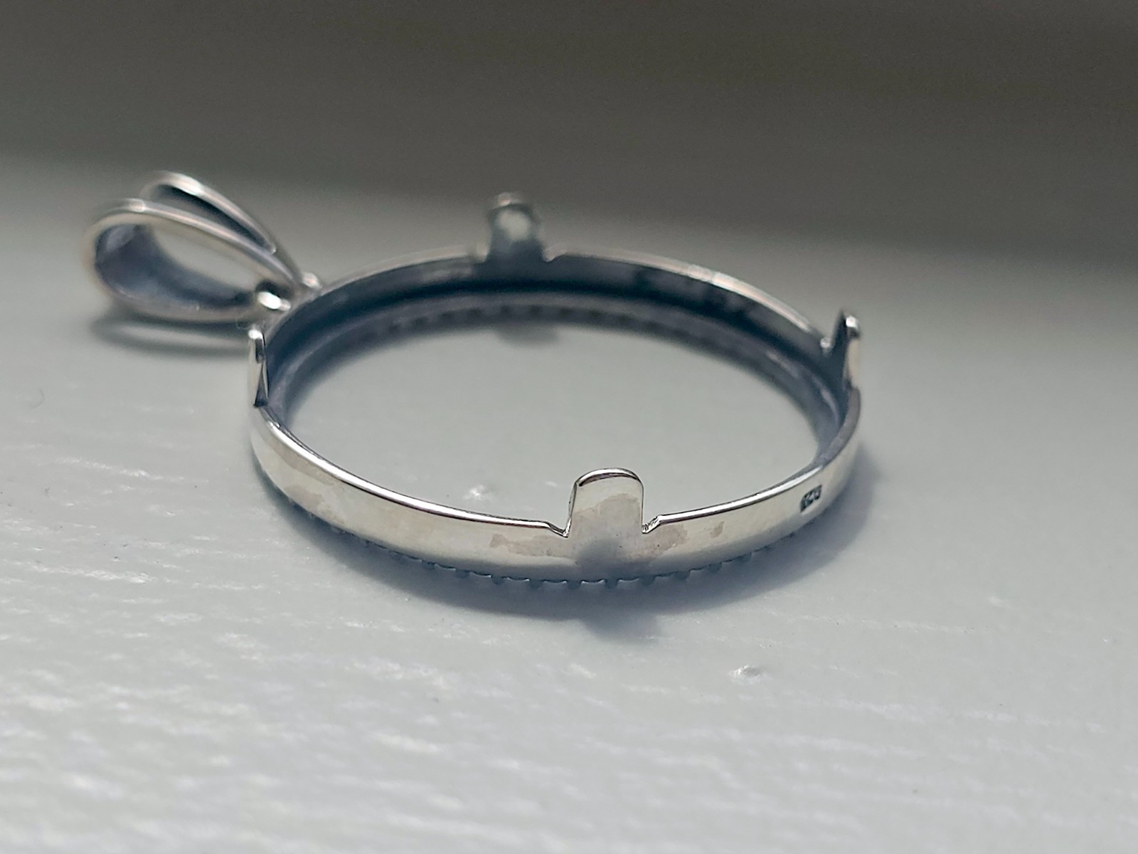 925 Sterling Silver Prong Back Illusion Edge Bezel for 24mm Quarters 25 Cents