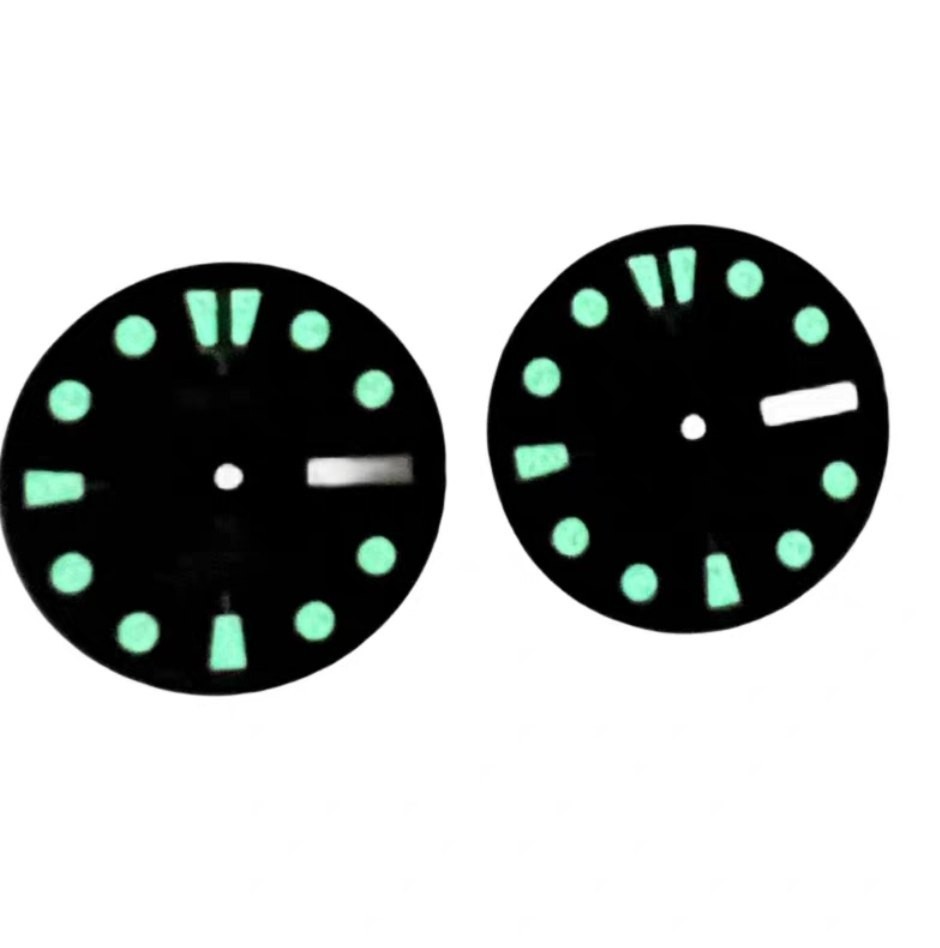 28.5mm Retro Watch Dial Green Luminous Double Calendar for Nh36 Nh35 Movement
