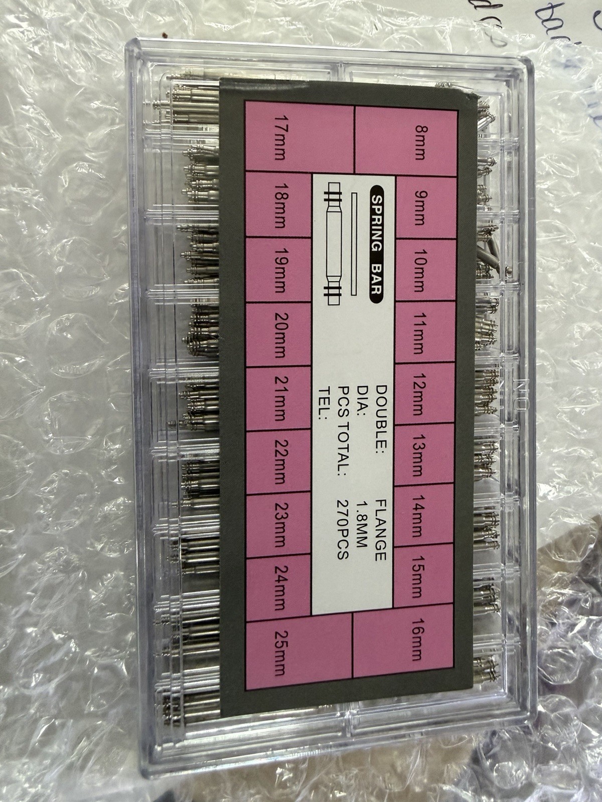 Double Flange Watch Spring Bars Pins Assortment 270pcs 1.8mm Silver Metal
