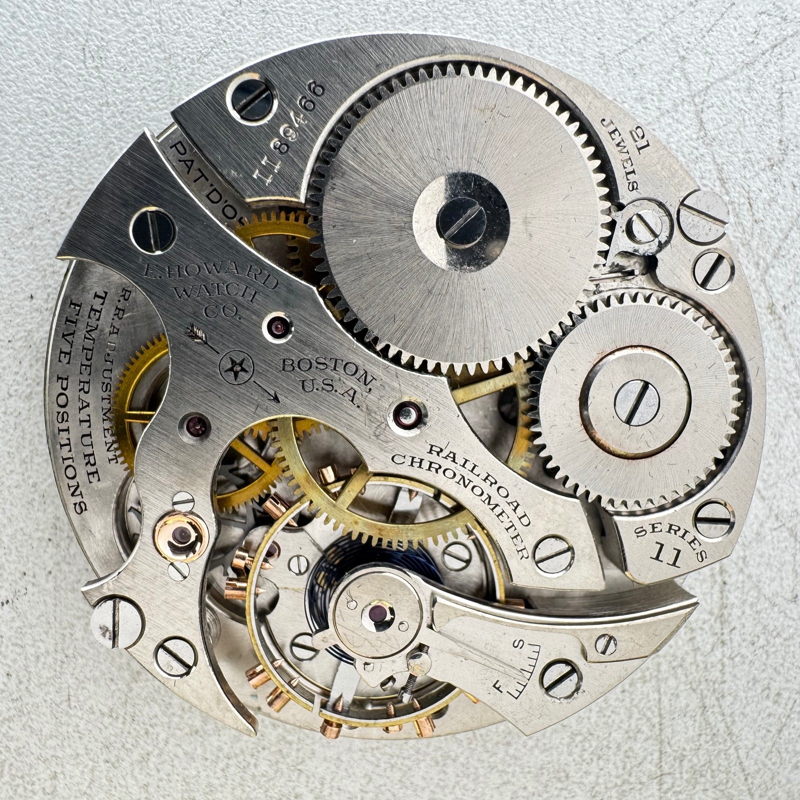Antique 16s Howard 21 Jewel Montgomery Dial Railroad Movement Series 11
