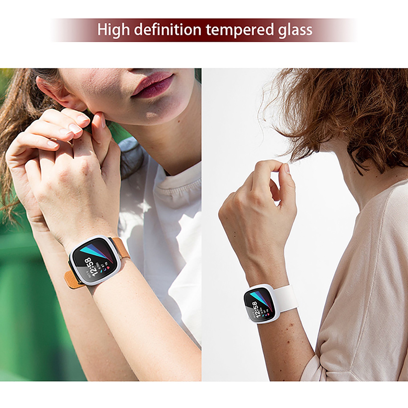 Watch Case PC+Tempered Film Case Protective Case for Fitbit Versa 3/Sense