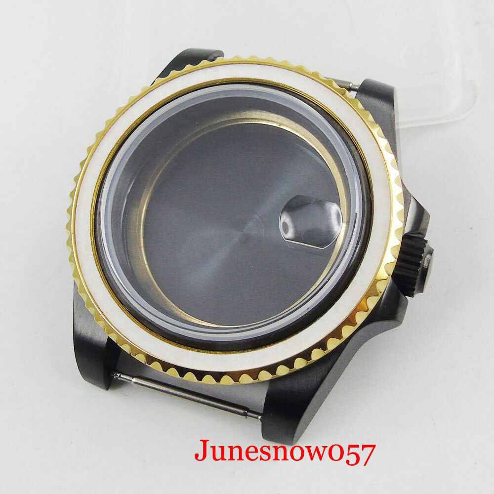 PVD Plated 40mm Watch Case with Sapphire Glass Fit MIYOTA Movement Gold Bezel