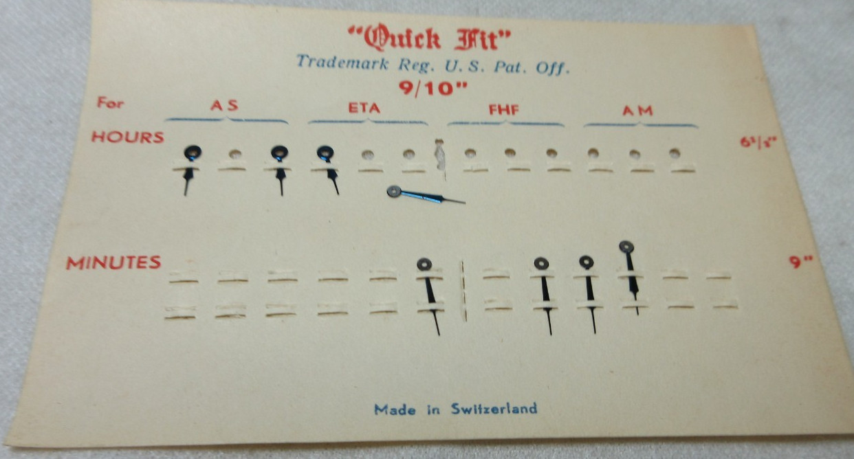 QUICK FIT WATCH HANDS 9/10 WATCHMAKER REPLACEMENT PARTS #253