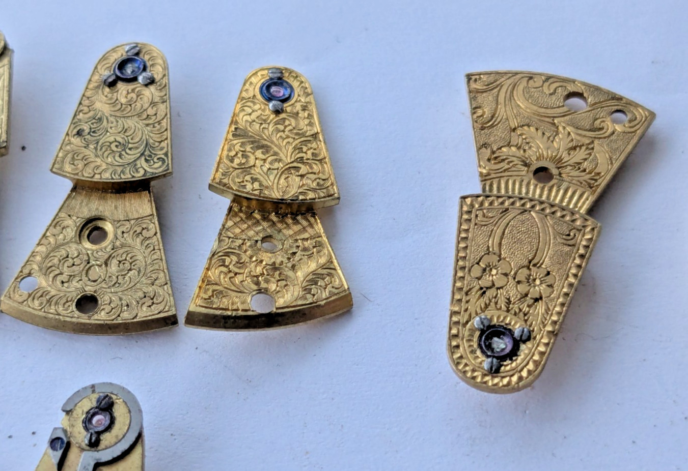 Antique 18th/19th C English Fusee Watch Parts Balance Cocks Hand Engraved Brass