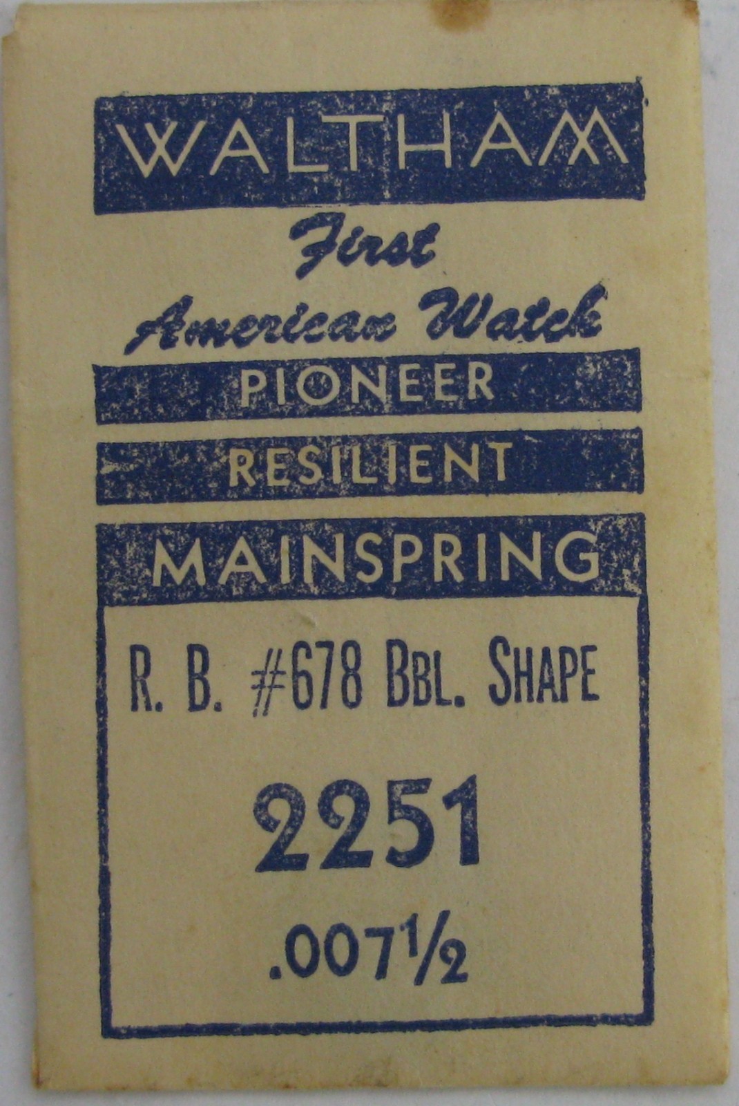 Waltham 678 D B 2251 part: Watch Mainspring x1 blue alloy A 763