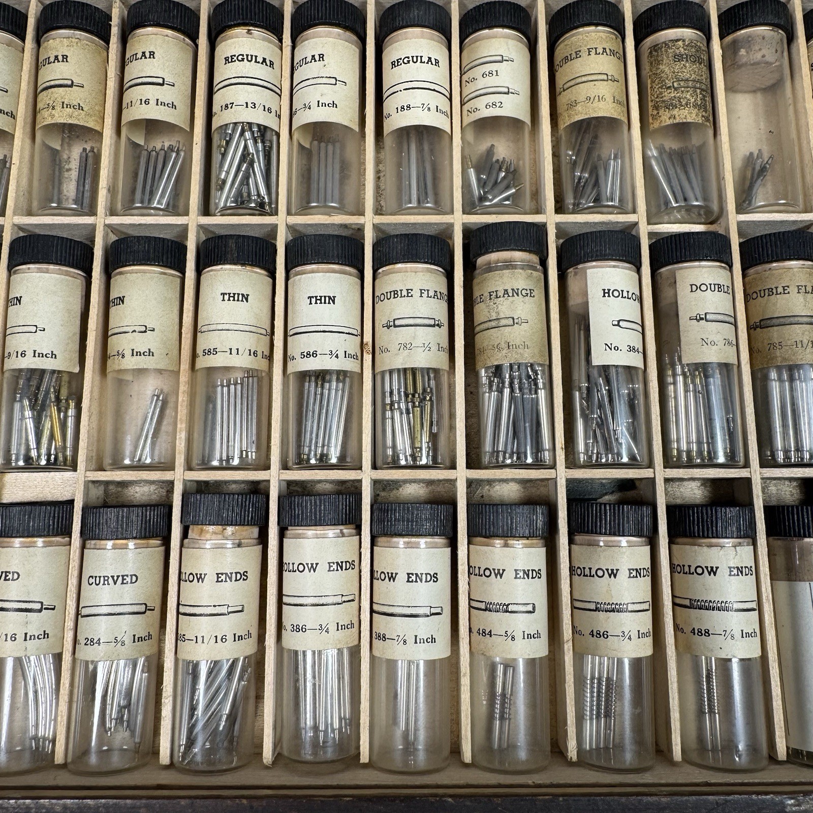 Fuller Spring Bars Set In Original Wooden Box For Wristwatch Watchmakers Vtg