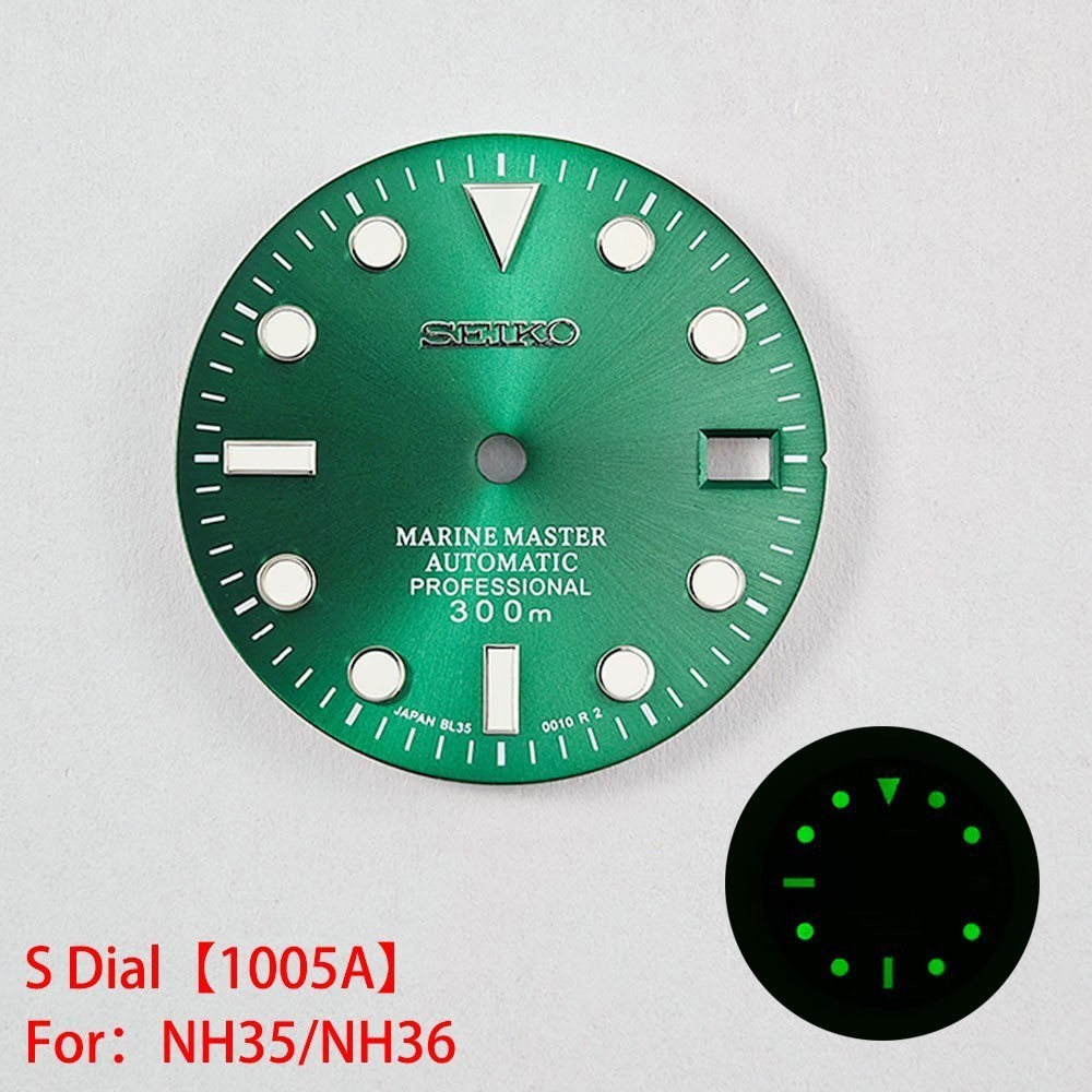 28.5mm Seiko Sunburst Watch Dial Green Luminous Fit NH35 NH36 Movement