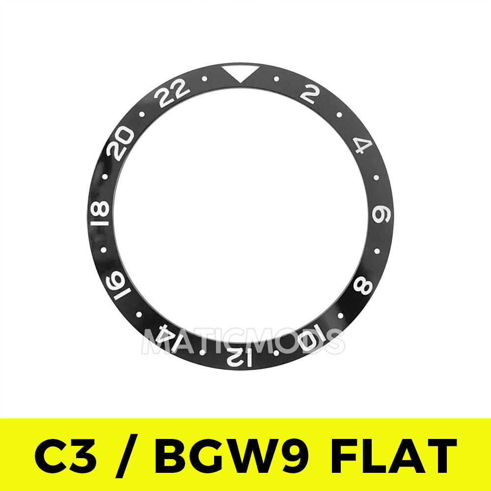 38mm SKX007 Mod Flat Ceramic Bezel Insert – Black Dual Time 24H With BGW9 Lume