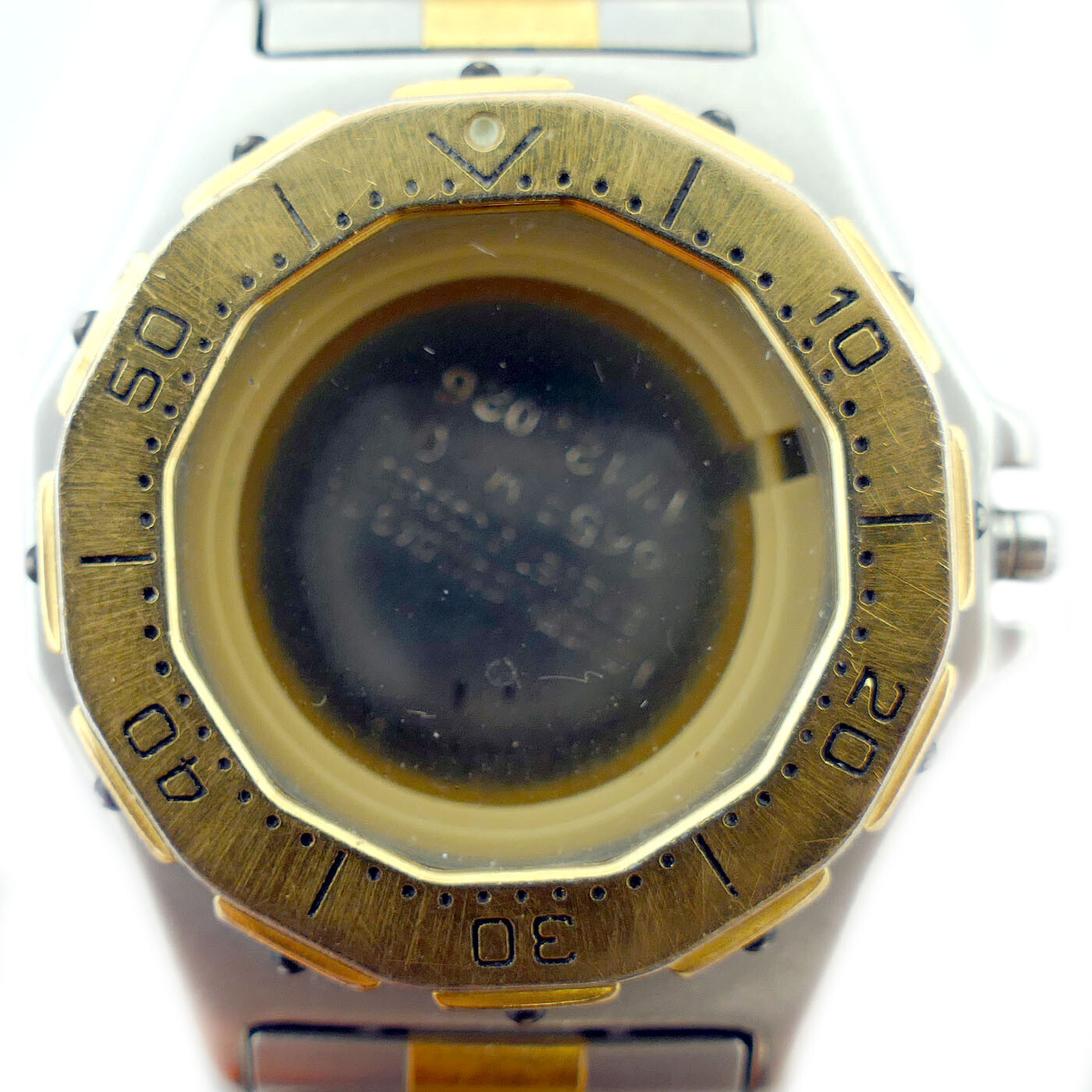 TAG HEUER BREVET SILVER AND YELLOW GOLD WATCH CASE FOR PARTS OR REPAIRS