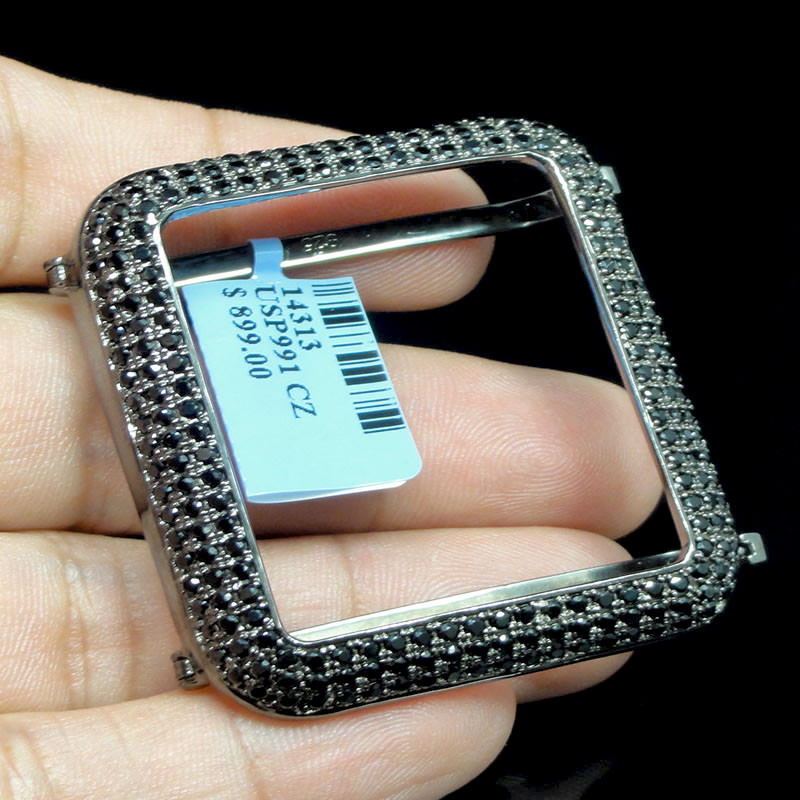14K Black Gold Over Silver Apple Series #1 Black Cz Watch Case 42MM Sport Bezel