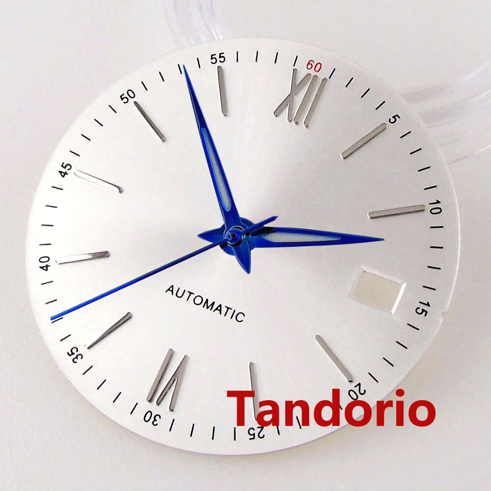 31mm Bliger Silver Blue Black Dial Hands Fit NH35A NH36A Movement Date Window