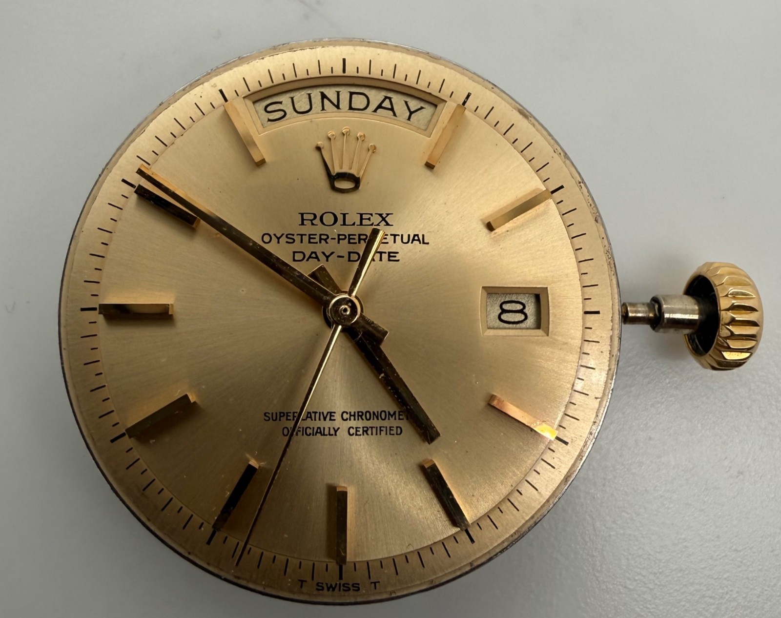 Genuine Rolex Cal. 1555 Day-Date Movement w/ Champagne Dial Hands & Crown