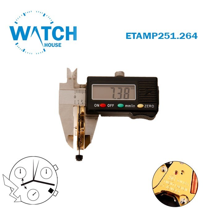 ETA 251.264 Swiss Movement- Chronograph– White Disk At 4-3 Hands-Height:7.38mm