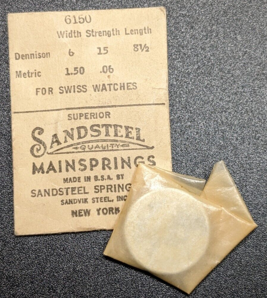 NOS Sandsteel Mainspring # 6150 for Swiss Watches – 6 / 15 / 8-1/2 – 1.50 / .06