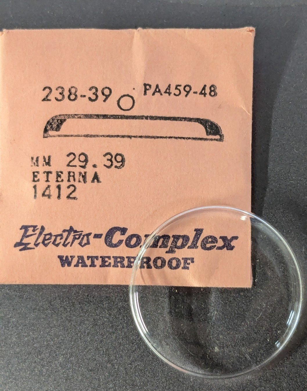 NOS Electro-Complex Acrylic Watch Crystal Eterna 1412 29.39mm 238-39 PA459-48