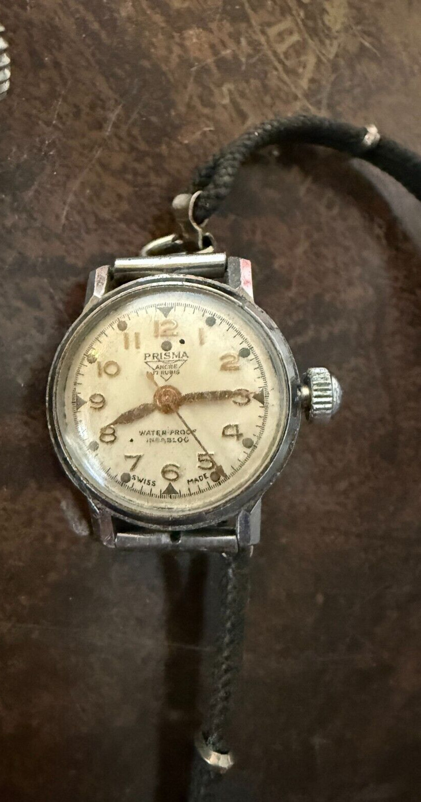 Vintage 1950’s 40’s Ladies Prisma Waterproof Watch w/ band ancre Incabloc Cream