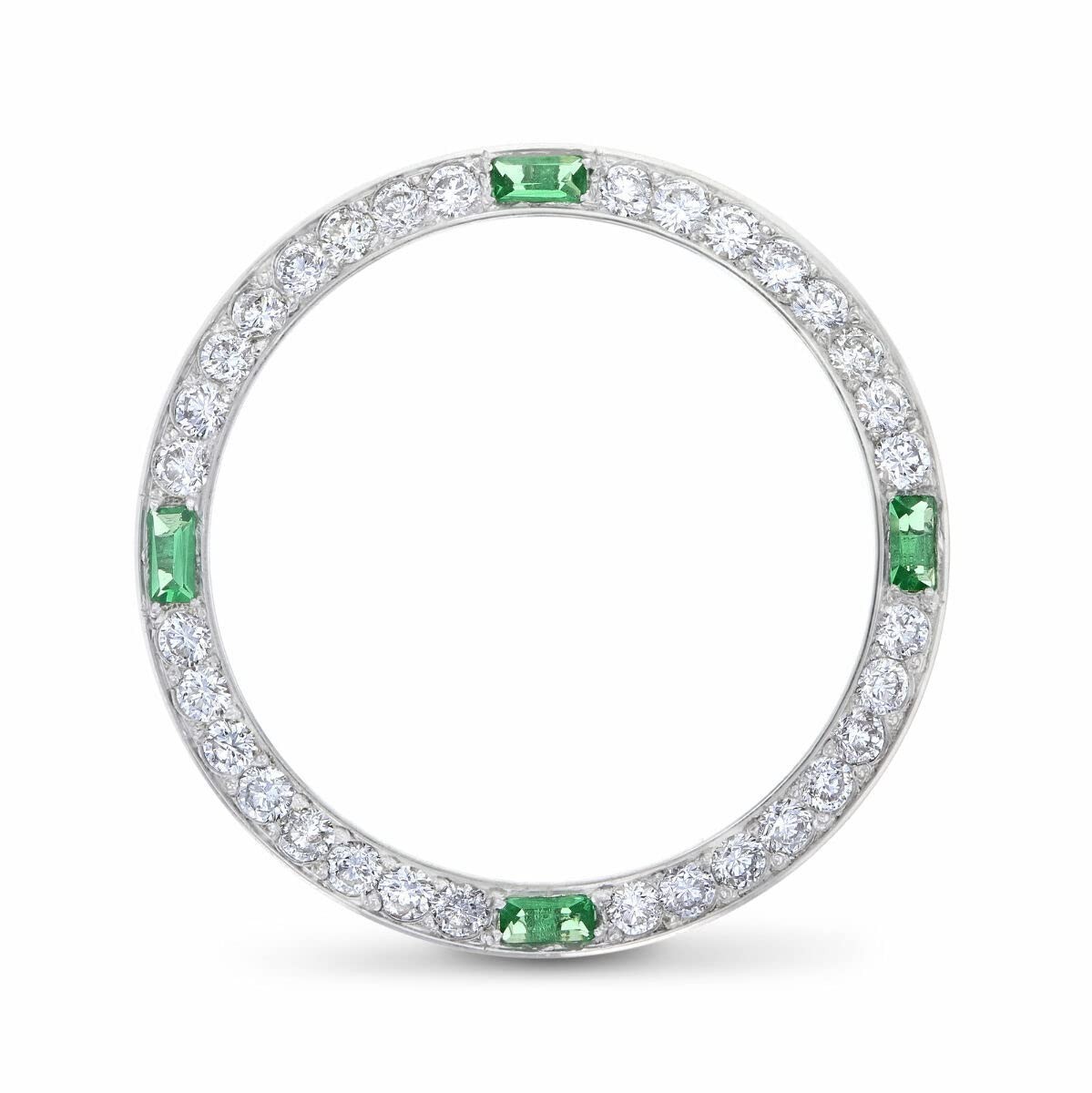 1CT BEAD SET MOISSANITE BEZEL 18KW FITS ROLEX DATE, DATEJUST, 4 EMERALDS