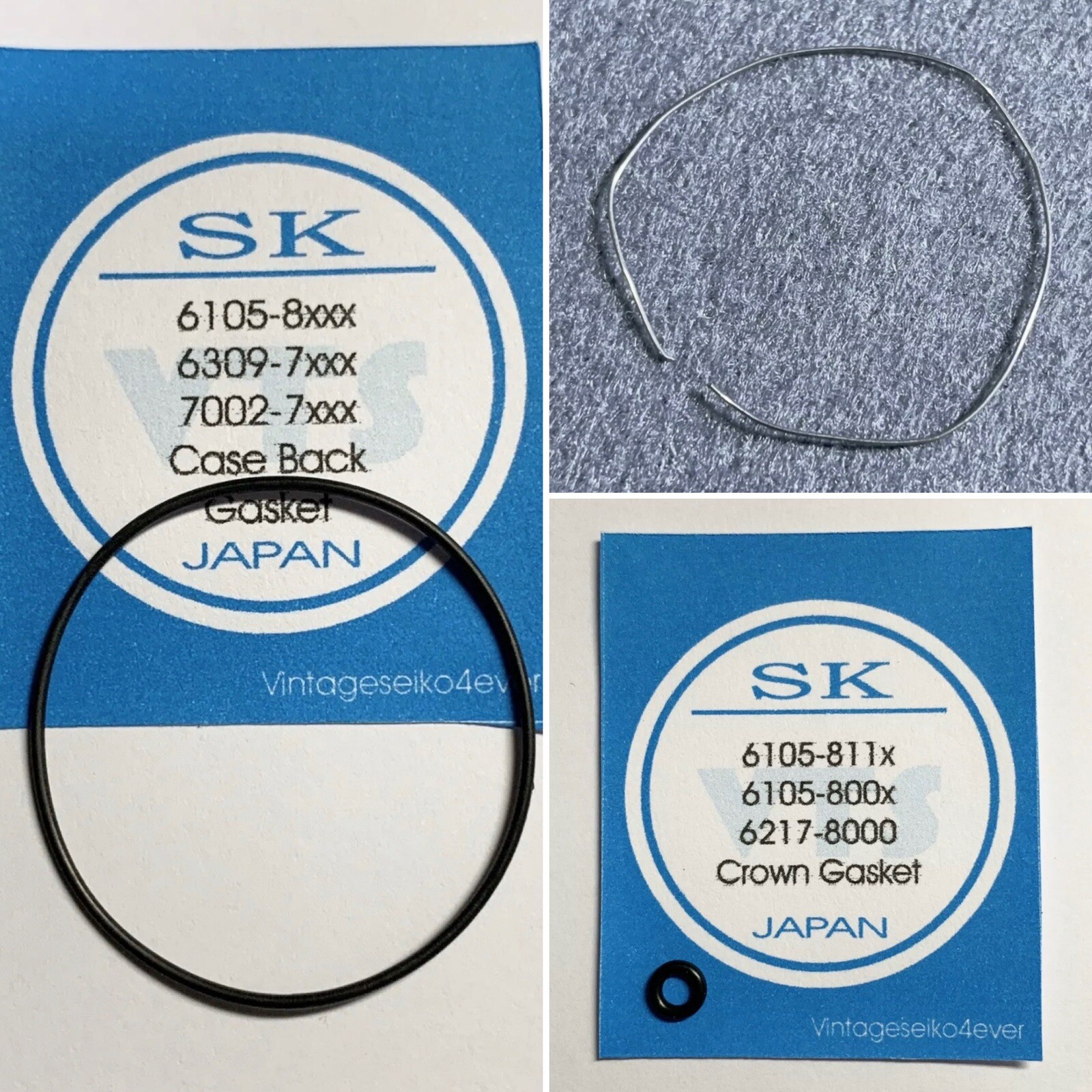 NEW REPLACEMENT GASKET SET FOR SEIKO 6105-8000 6105-8009 +Bezel Retaining Spring