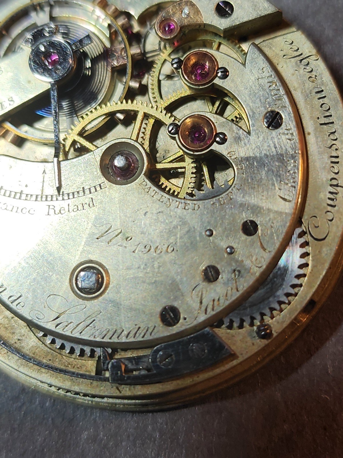 Civil War Era A. Saltzman Jacot & Co Pocket Watch Movement 39mm Nickel Duplex