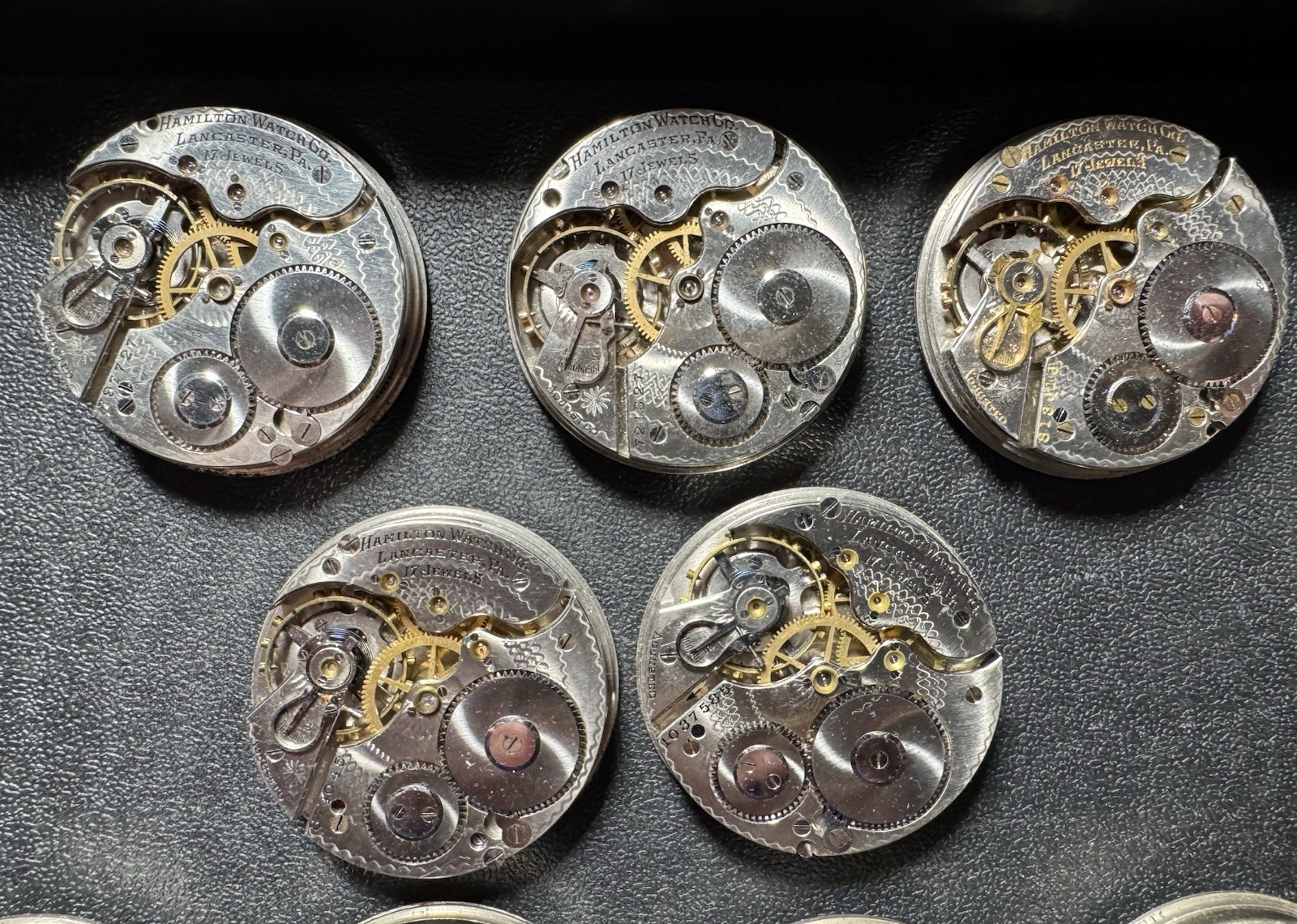 9 HAMILTON 16S 17J GRADE 974 & 975 ADJUSTED POCKET WATCH MOVEMENT LOT