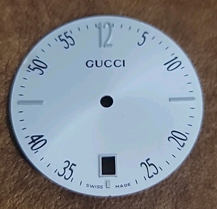 SB3-G1: GUCCI Watch Dial 051.A421.4 White Arabic Markers Date Cutout Swiss 26mm