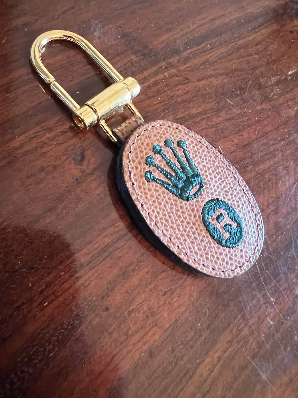 Rolex Swag Vintage Coronet Green Stitched Leather Keychain Key Ring 1990s