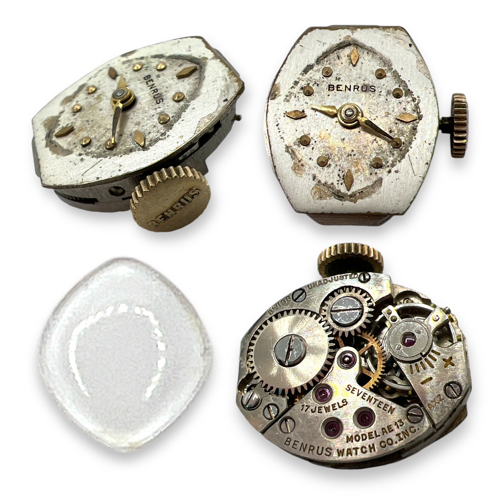 Benrus AE Watch Movement Ladies 17J VTG AE 13 AS 1012 Ligne 5 1/2 x 6 3/4 Runs