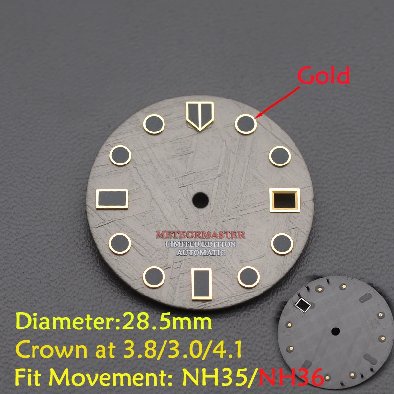 Gray Meteorite Style Dial 28.5mm Dial Watch For Japan NH35 NH36 7S26 Movements