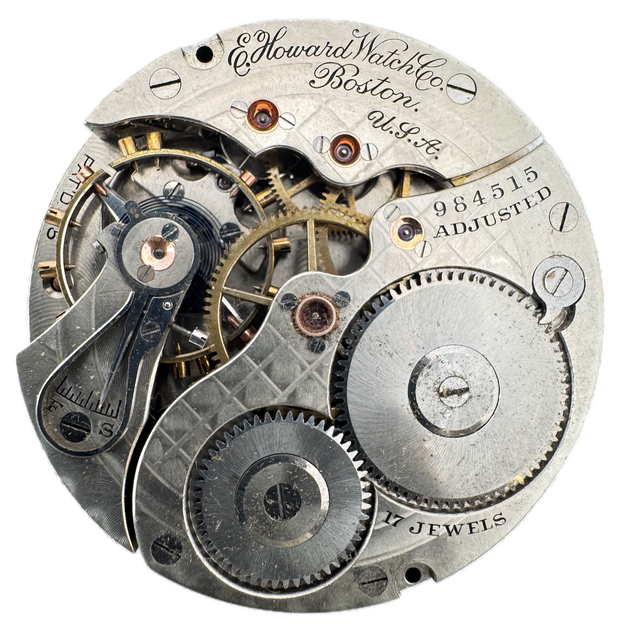 Antique 16s 1908 E. Howard 17 Jewel Mechanical Pocket Watch Movement Series 9