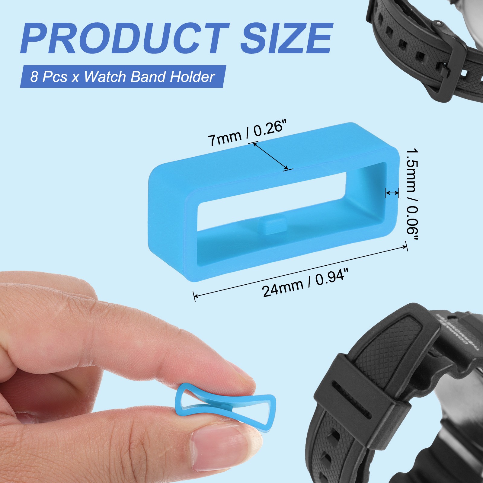 8 Pcs Watch Band Holder Loop, 22mm Universal Watch Replacement Band, Sky Blue