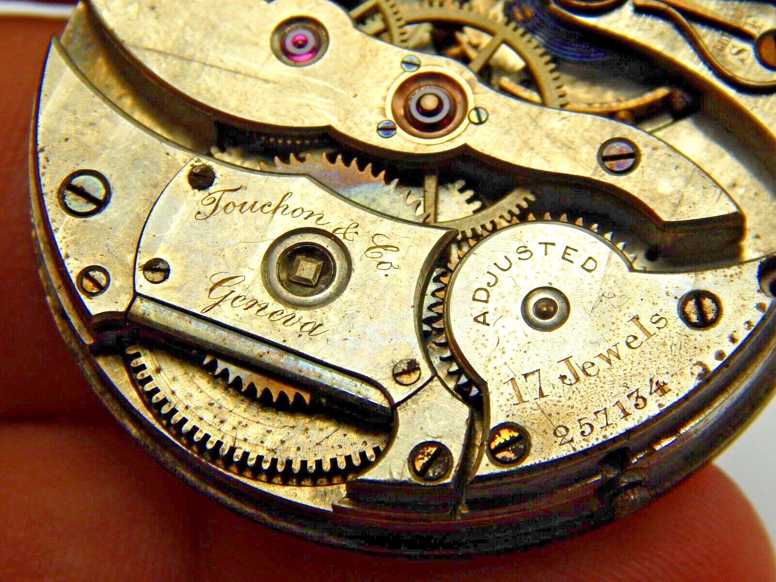 Rare Antique Touchon & Co Swiss pocket watch movement 17 jewels 41.8mm OF