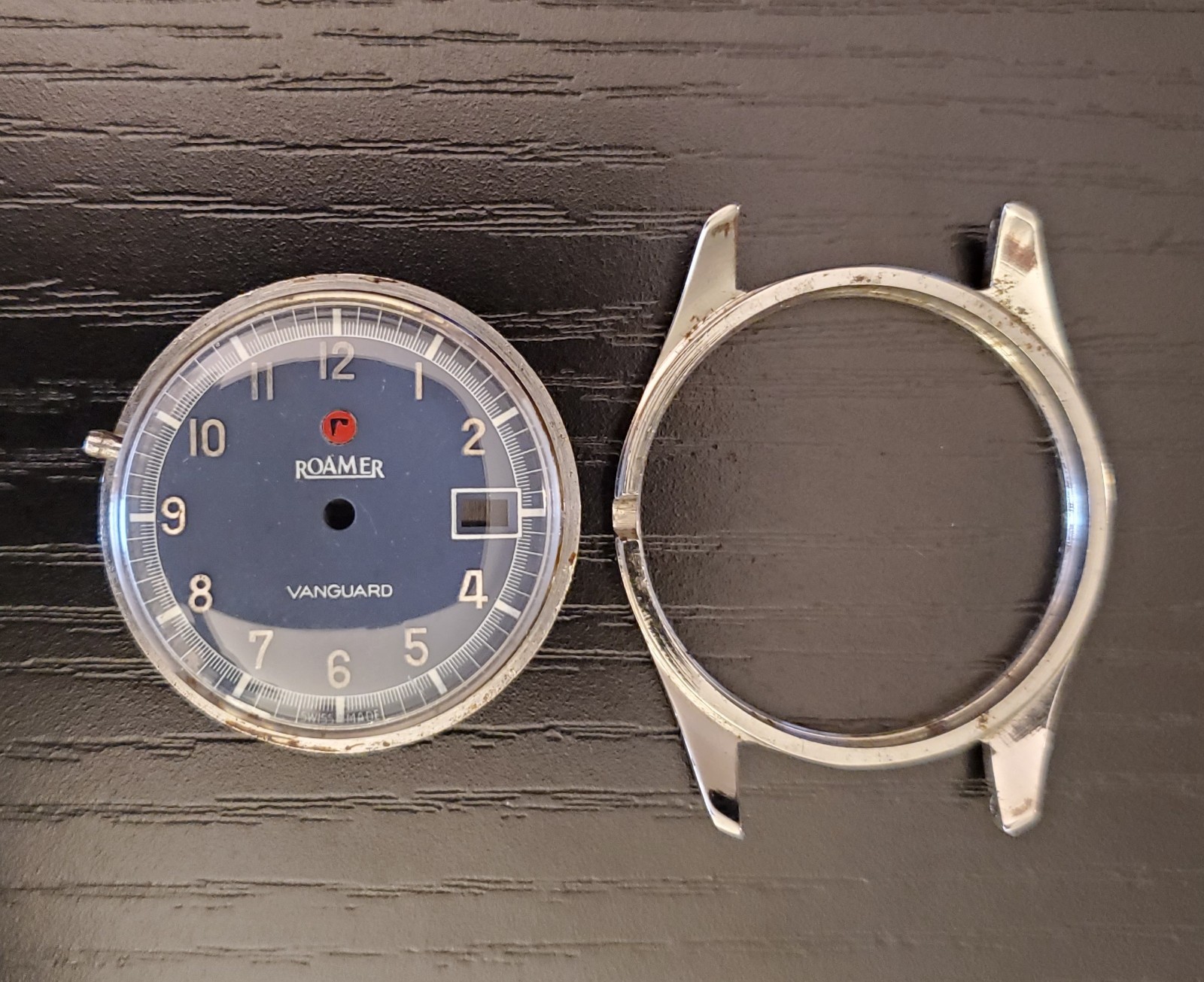 Vintage 1960s Swiss Roamer Vanguard Stainless Steel Case/Crystal and Blue Dial